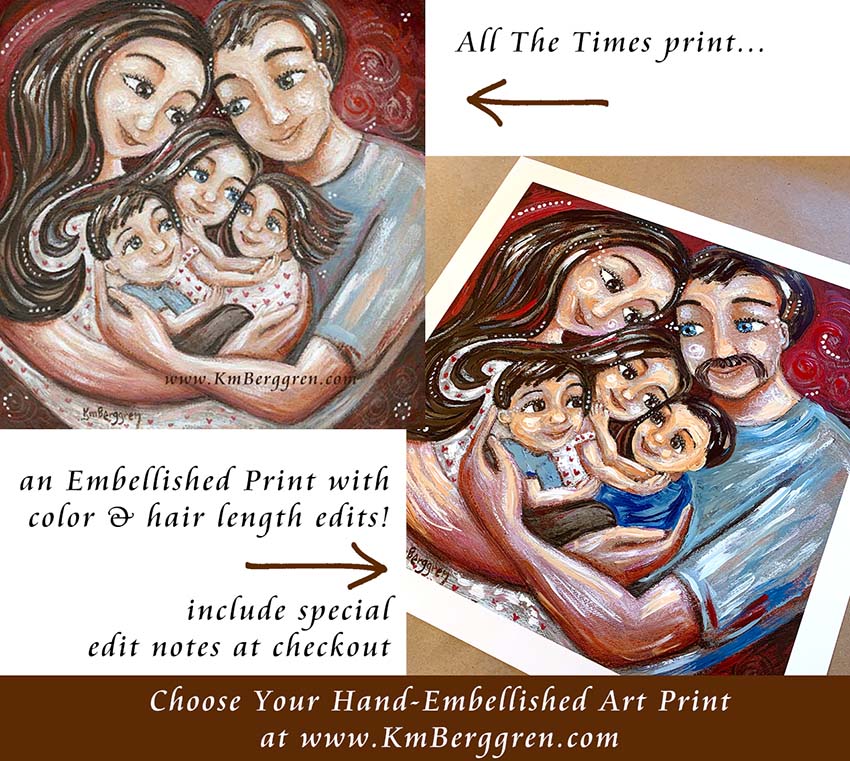 choose an embellished print to customize eye colors and hair color and length, mother and child art by kmberggren