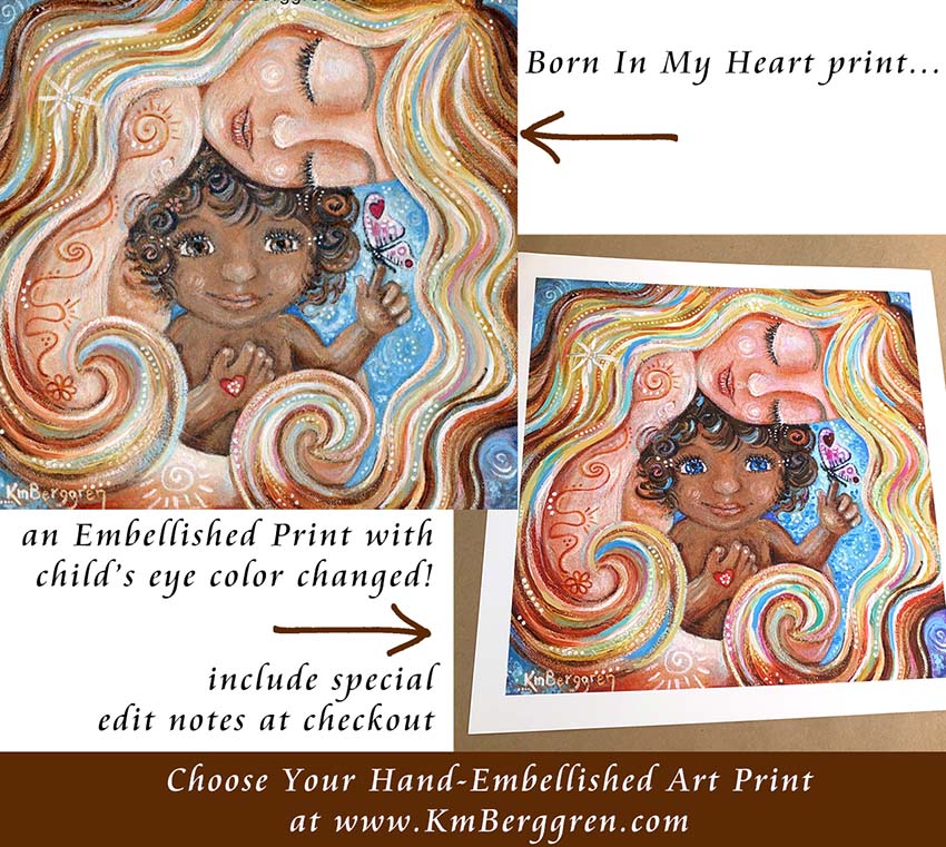 choose an embellished print to customize eye colors and hair color and length, mother and child art by kmberggren