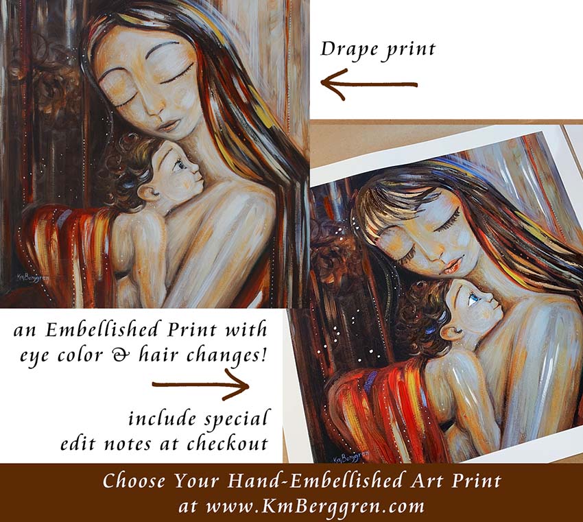 choose an embellished print to customize eye colors and hair color and length, mother and child art by kmberggren