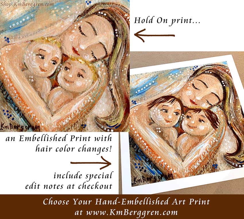 choose an embellished print to customize eye colors and hair color and length, mother and child art by kmberggren
