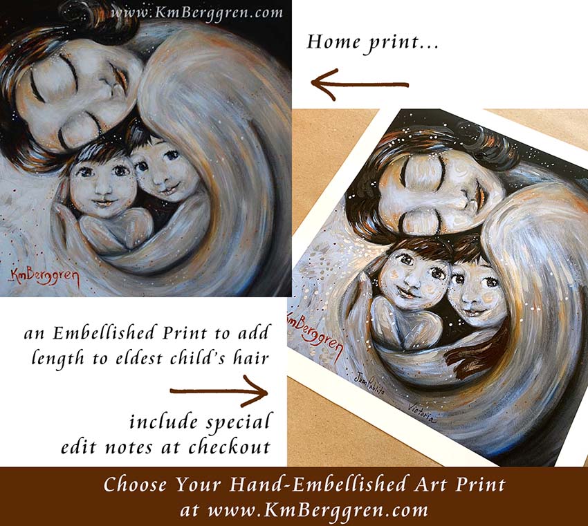 choose an embellished print to customize eye colors and hair color and length, mother and child art by kmberggren