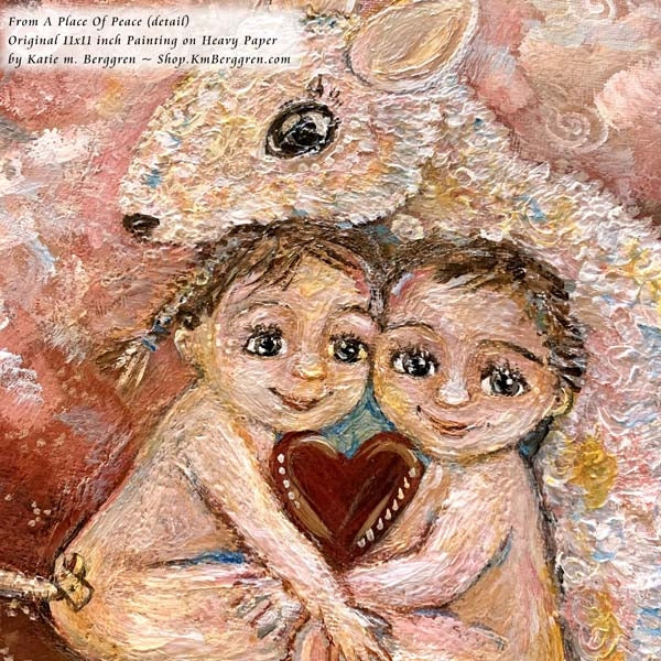 original painting on heavy paper of a mouse with two children, pink and red art print by KmBerggren