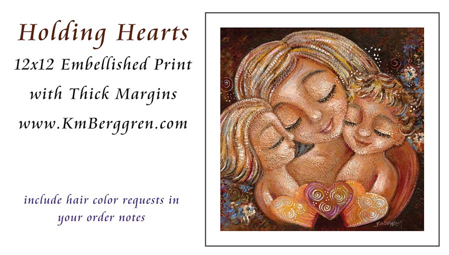 Holding Hearts - Mother Cradling Two Children Art Print