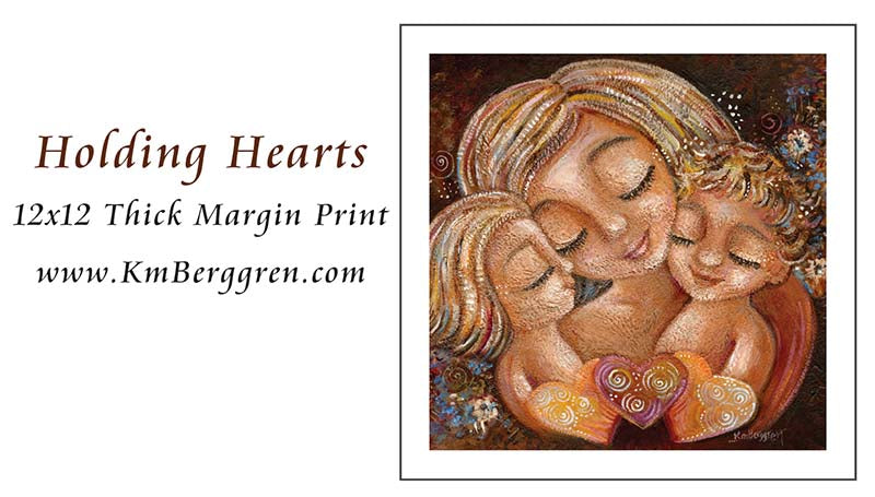 Holding Hearts - Mother Cradling Two Children Art Print