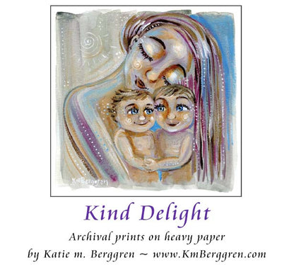 Two sweet children art print, blue eyed babies - choose an embellished print if you'd like the eye colors changed! Mother of 2 children mother's day gift. Meaningful gift for a mother with two children.  Pink and blue art print. Limited Edition option.