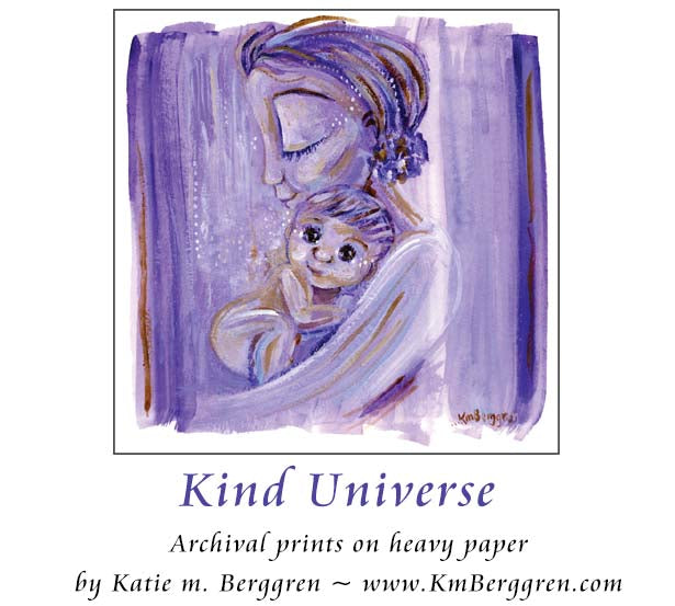 purple lavender mommy and baby art print, unique meaningful art print gifts for mom, gentle mother artwork, vibrant purple artwork