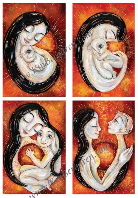 mother son artwork, art print of mom with baby boy, growing boy artwork, growing up son, red, orange, naked mother and child, rich flourishing artwork to inspire a mother's soul, tender art gift for empty nest