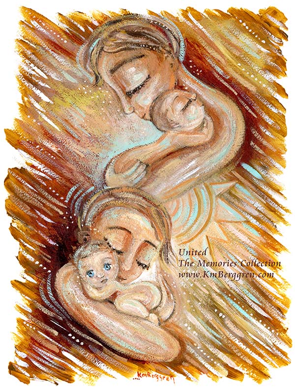 mother father children, blue eyed baby art, golden warm art, painting of mother and father, sunshine art, sun art, women and children, orange and aqua art, red and orange paintings, short haired mother, nonbinary parent, same sex couple art, same sex parents and child, non-binary mother and father, non-binary family, nonbinary couple, warm painting, family of four, family of three, family art