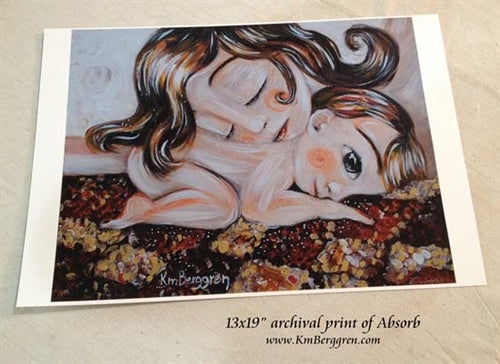 pink baby and mom with brown hair laying on a quilt artwork, kmberggren intimate maternity art prints