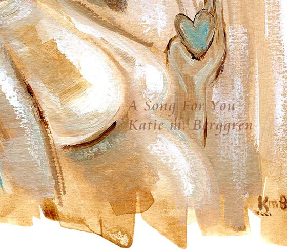 yellow and gold pregnant mother holding a blue heart, meaningful art print, gift for new mom, baby shower gift