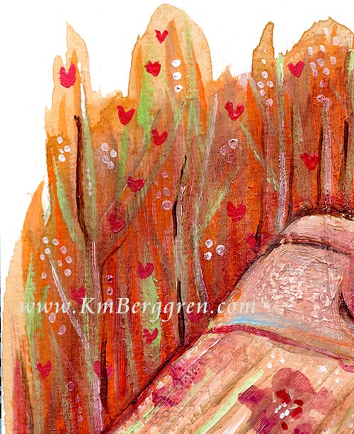 baby sleeping on bed painting, love grows painting, flower painting, sleeping baby painting, warm art flower baby art
