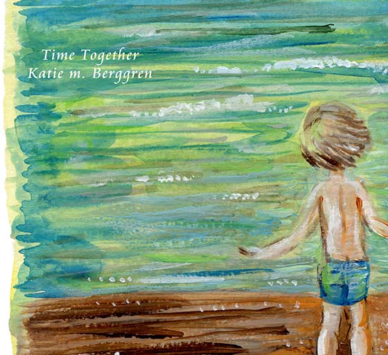 2 children on a beach, green ocean, orange sky, whimsical childhood art print, kmberggren, brother and sister holding hands on the beach artwork, gift for brother and sister, gift for mom from the kids