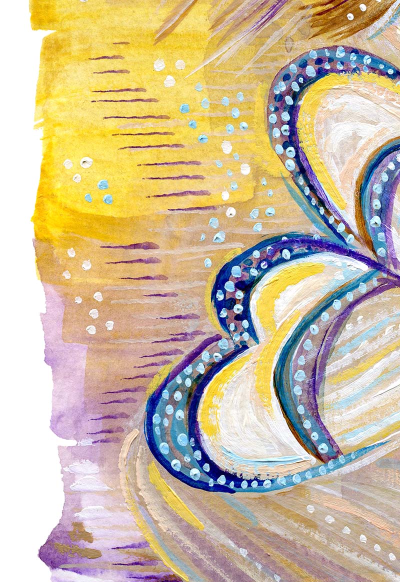 Pregnant mother with purple and yellow butterfly. Inspiring and comforting art prints for mom pregnant with her rainbow baby, blonde mother, watercolor background, yellow and violet nurturing comforting art print, kmberggren