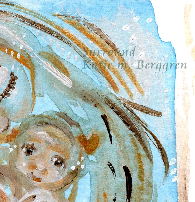 abstract blue watery mother and baby cuddling. Gift for new mom, new mother gift, baby shower gift. first baby gift
