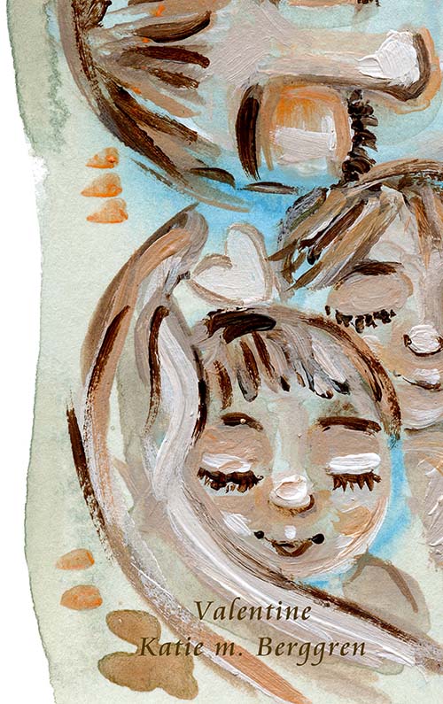 mother of three children, gift for mom of three, cradling three kids, kmberggren art, mother's day gift for mom and three kids, gift for mom from three kids, warm art, natural earth color art