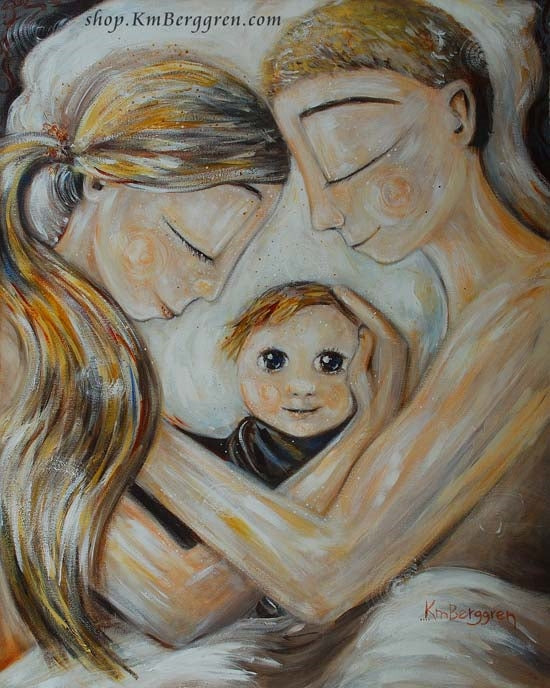 mother father and baby painting