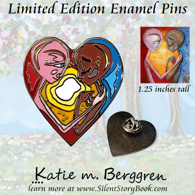 enamel pin, collectible pin, collectable pin, collectable button, art pin, lapel pin, collectable art pin, collectible art pin, silent story pin, pin from graphic novel art, artist pin, ghosted by a friend, friendship loss, friend breakup, loss of friend, bad friend, fair weather friend, art book by Katie m. Berggren