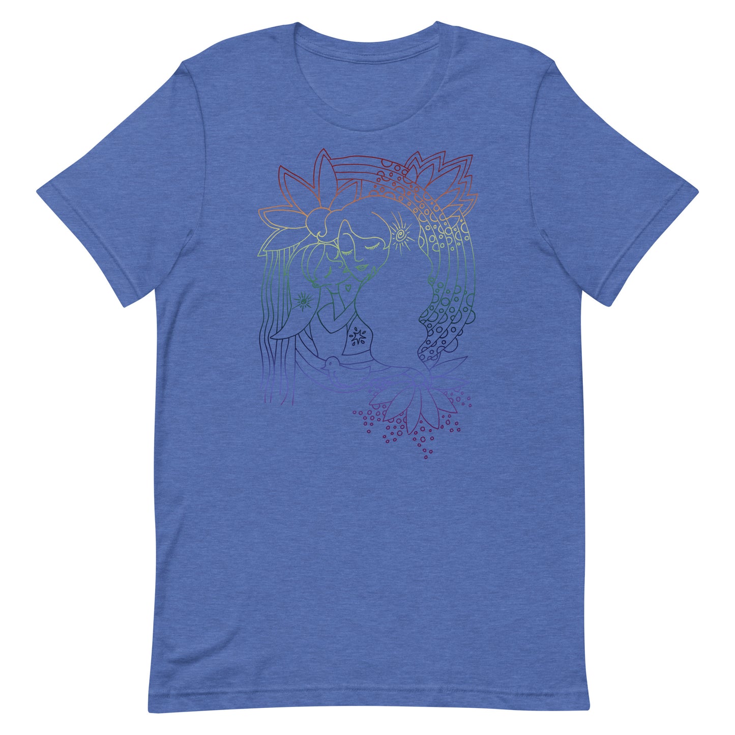 rainbow mother and child art drawing shirt, graphic tee for mom, art graphic tee, rainbow line drawing on shirt, soft cozy shirt for mom, art tee, artwork on tee shirt, art on t-shirt for mom, artsy t-shirt for woman