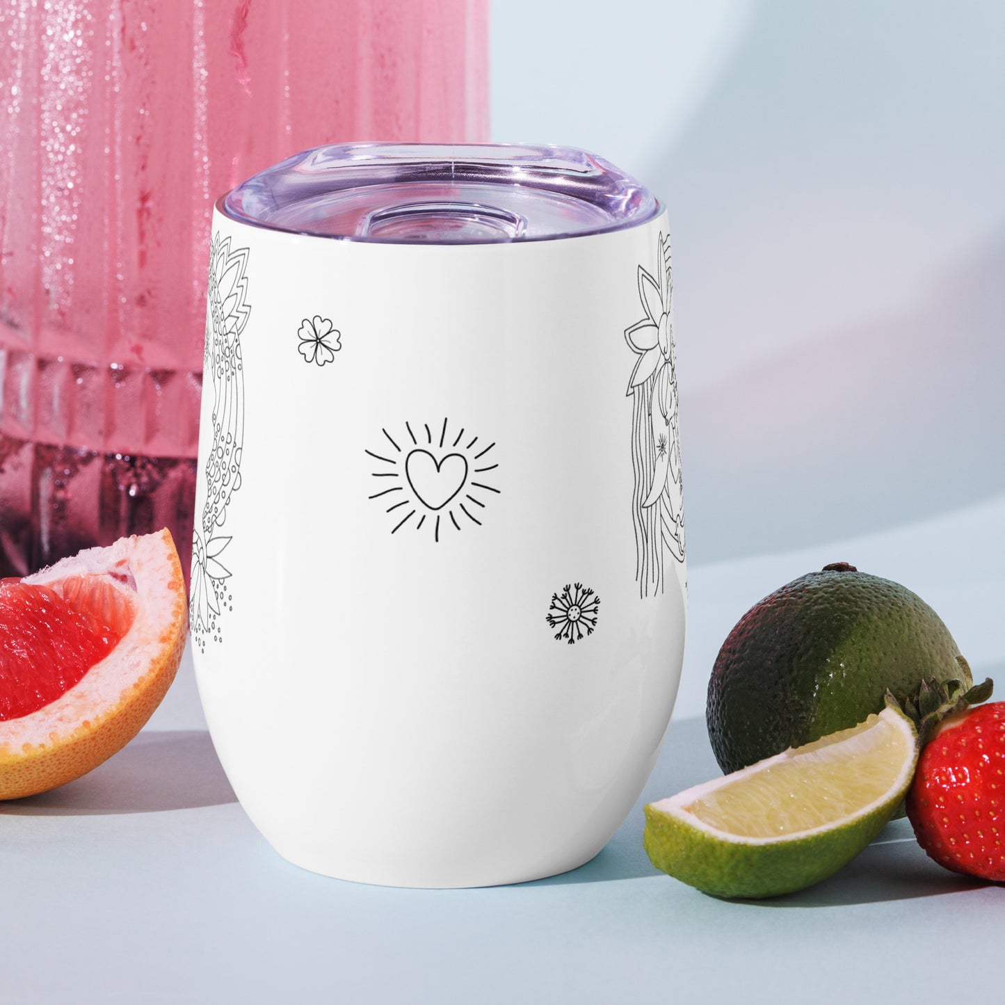 uniquely shaped tumbler, unbreakable stainless steel, motherhood drawing on tumbler, mom art glass, drinkware for mom, art drinkware, art cup, gift for mom, wine gift for moms