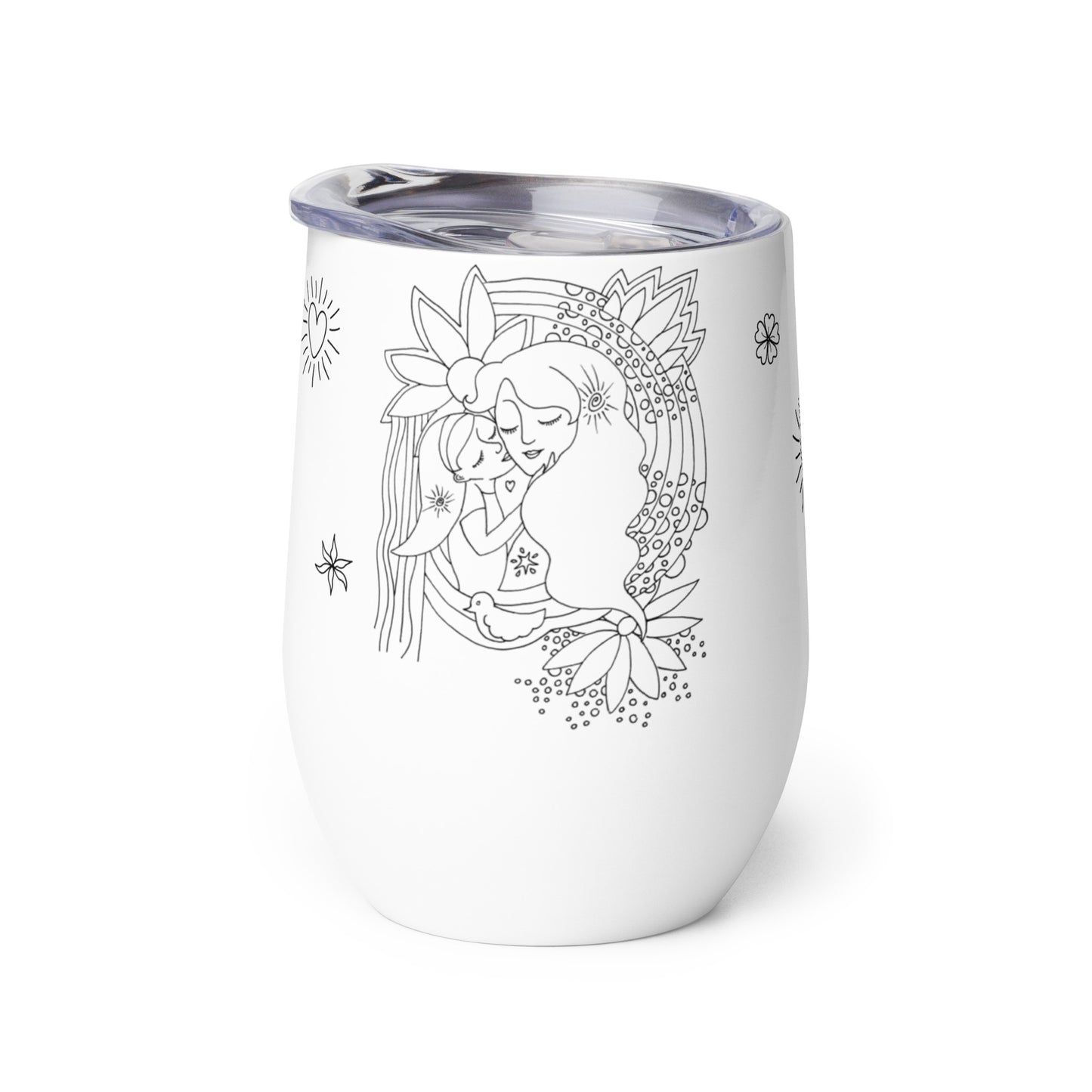uniquely shaped tumbler, unbreakable stainless steel, motherhood drawing on tumbler, mom art glass, drinkware for mom, art drinkware, art cup, gift for mom, wine gift for moms