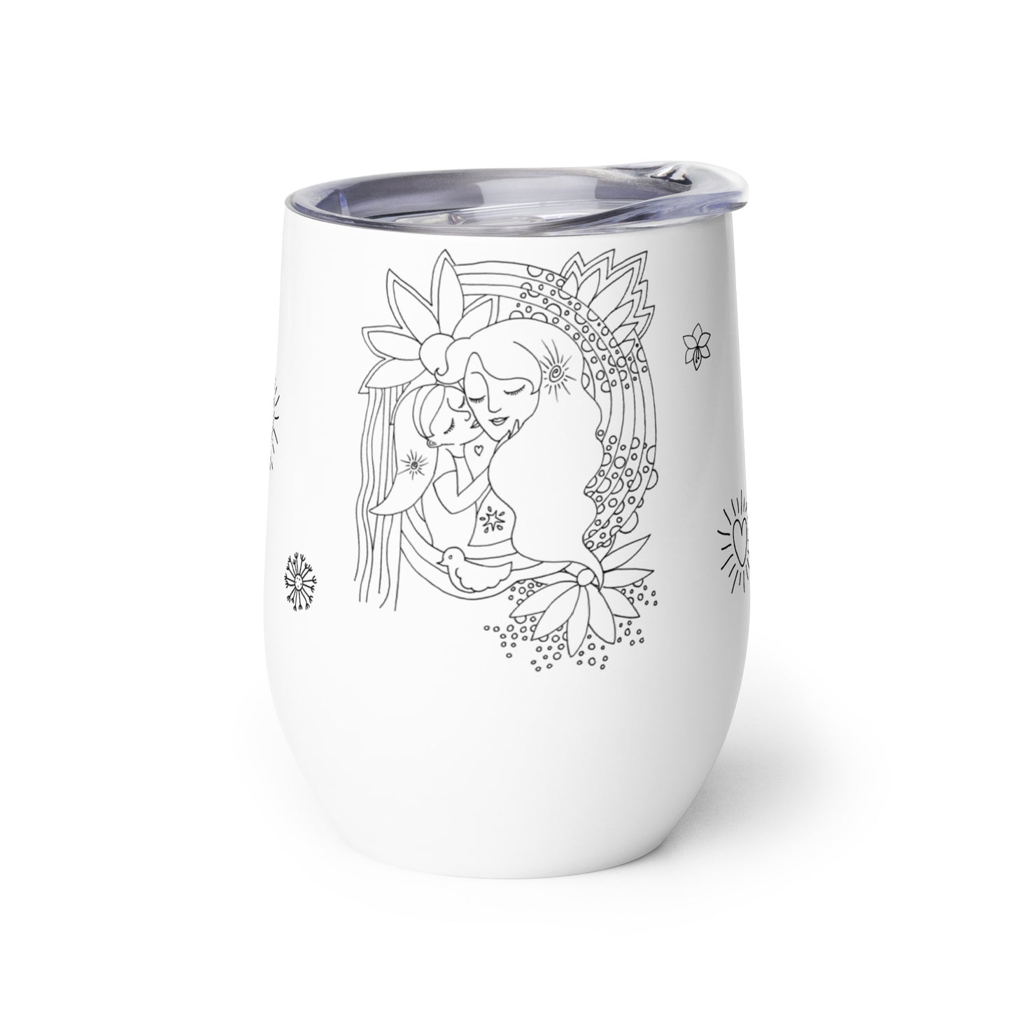 uniquely shaped tumbler, unbreakable stainless steel, motherhood drawing on tumbler, mom art glass, drinkware for mom, art drinkware, art cup, gift for mom, wine gift for moms
