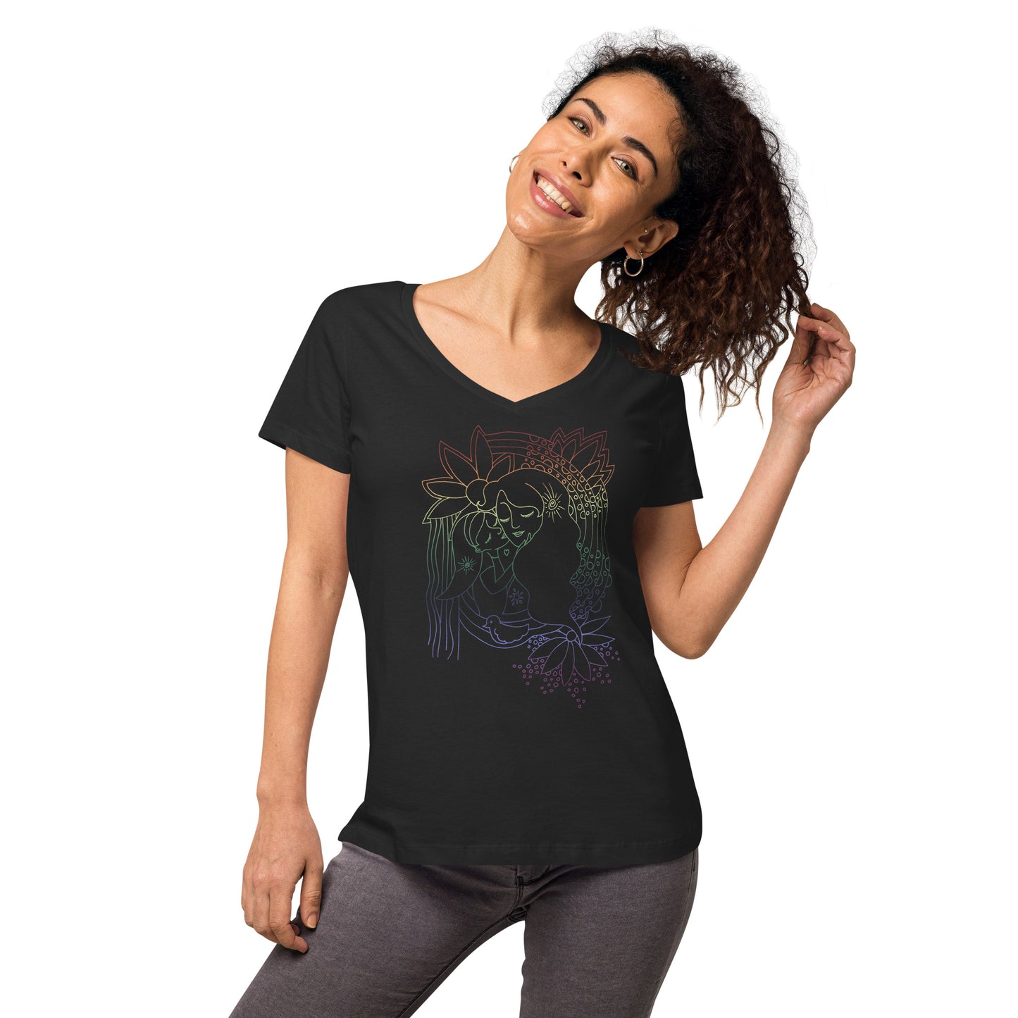 Rainbow Mother & Child ~ organic ring-spun cotton ~ Women’s fitted v-neck t-shirt