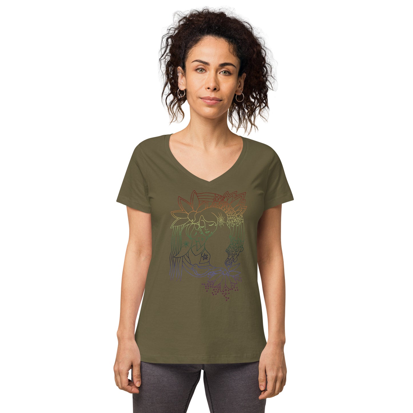 Rainbow Mother & Child ~ organic ring-spun cotton ~ Women’s fitted v-neck t-shirt