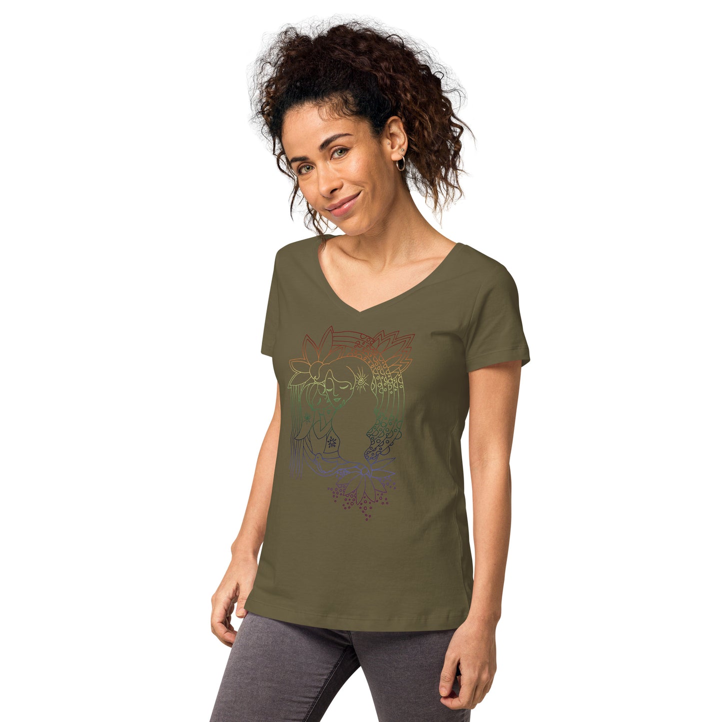 Rainbow Mother & Child ~ organic ring-spun cotton ~ Women’s fitted v-neck t-shirt