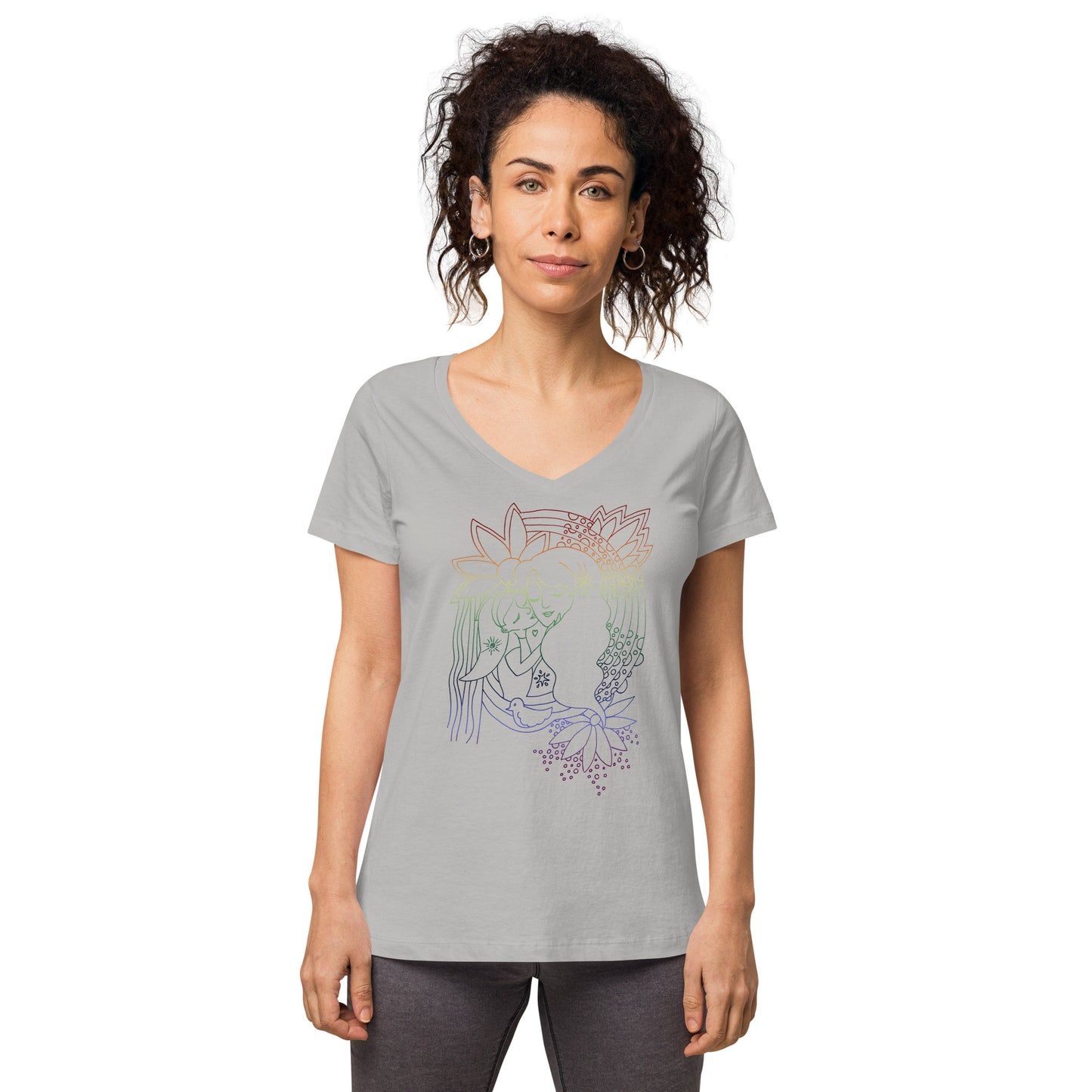 Rainbow Mother & Child ~ organic ring-spun cotton ~ Women’s fitted v-neck t-shirt