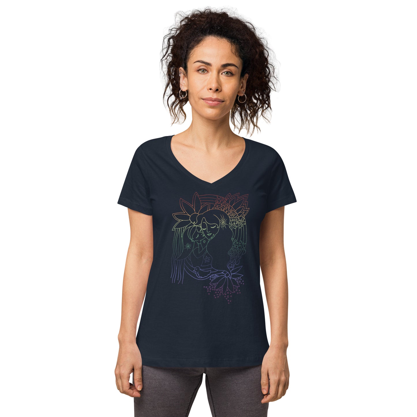 Rainbow Mother & Child ~ organic ring-spun cotton ~ Women’s fitted v-neck t-shirt