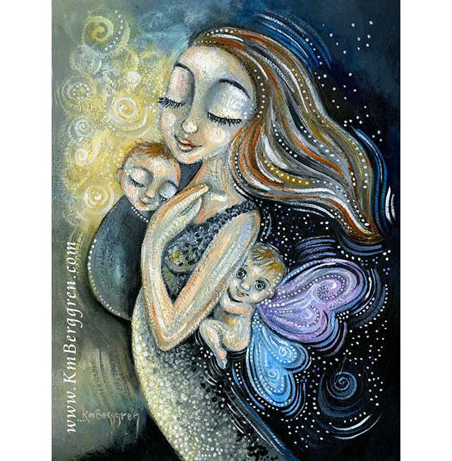 angel baby, winged baby art, rainbow baby painting, mother of an angel art, mother with angel and rainbow, mother baby art by kmberggren