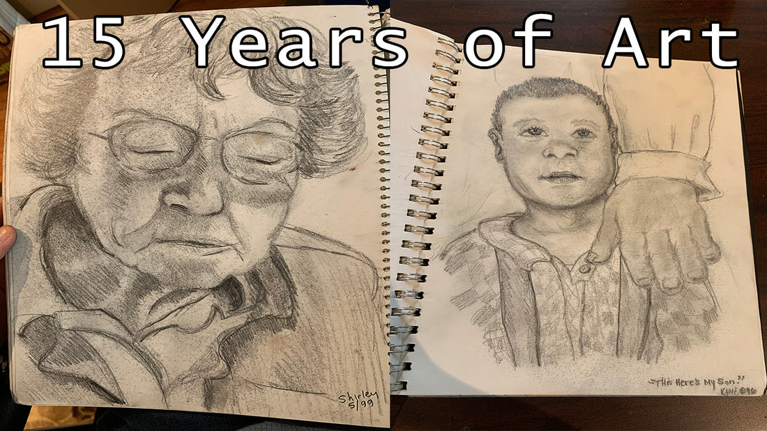 sketchbook tour, 30 years old art, pencil on paper, graphite drawings, mother and child drawings, drawings of children