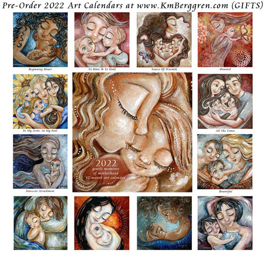 keepsake calendar 2022, family art calendar, planner for mom, calendar for moms 2022, art calendar, collectible calendar kmberggren mother child art, mom baby paintings 