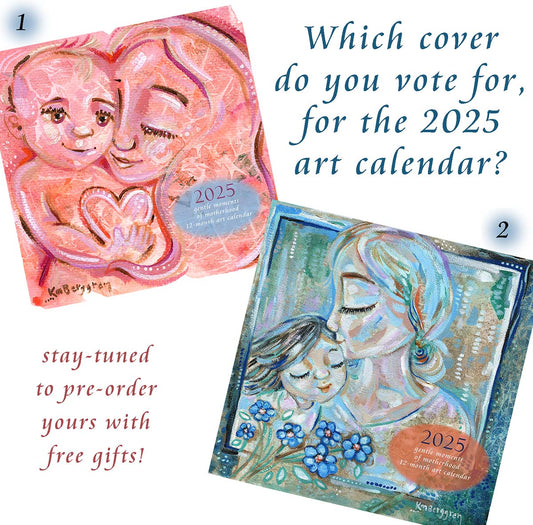 mom and baby art calendar, painting calendar, art calendar, keepsake collectible calendar, kmberggren art, km berggren art calendar, planner for moms, gift for moms, new baby calendar, frameable calendar art