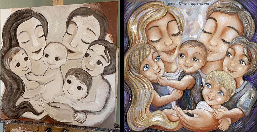 custom art for family, personalized family painting, personal family art, painting of family customized, art for mom and dad, art of mom and kids, art of dad and kids, custom art of family, custom art gift for mom