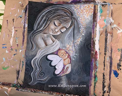 butterfly baby in tummy, pregnant mother angel baby, baby loss painting, 