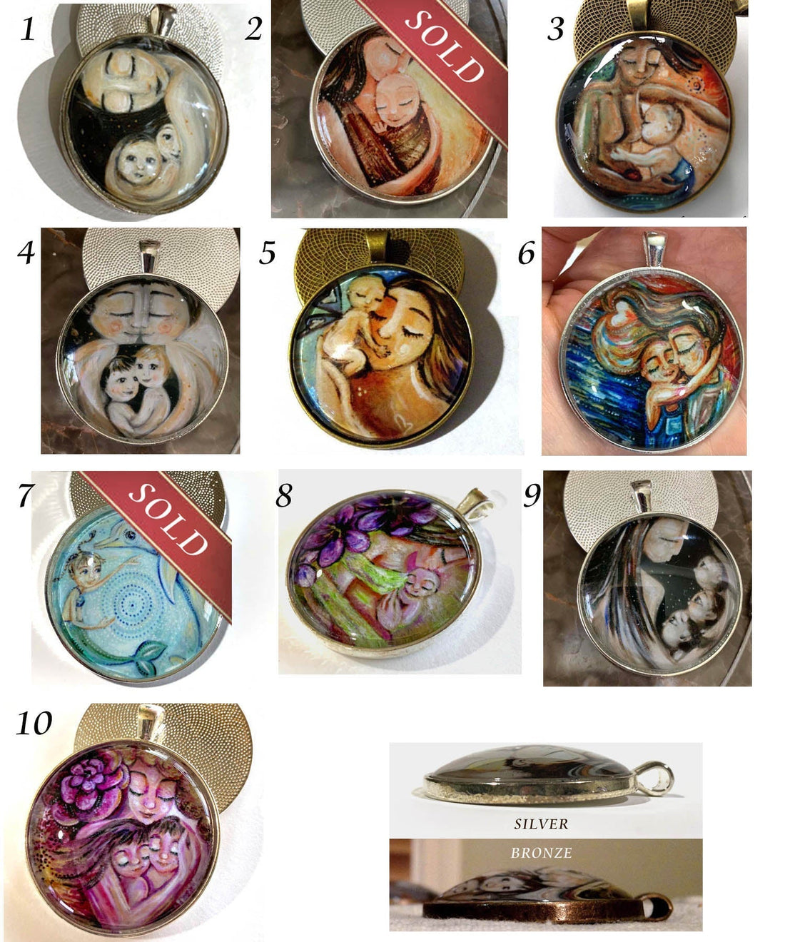 glass art pendant for mothers - customize the number of children and colors - handmade by KmBerggren
