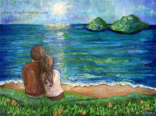 ocean artwork, couple by the sea, boyfriend art, girlfriend art, couple looking out at ocean, solitude and silence, peaceful painting, kmberggren, kim berggren