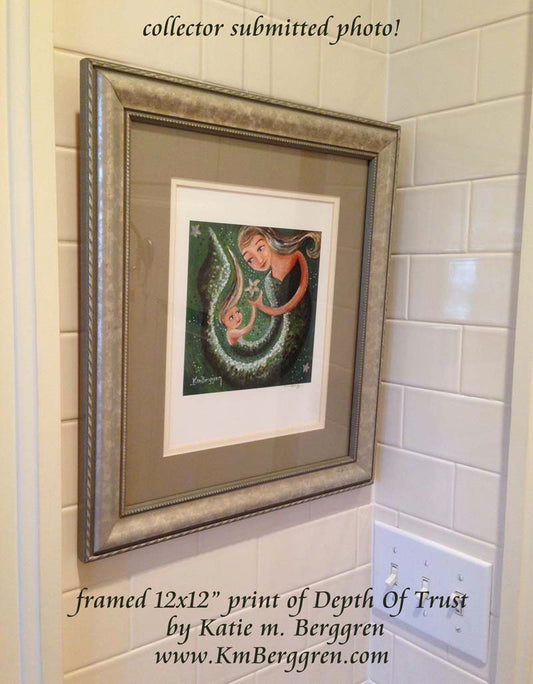 framed art print, art in frame, mermaid art in frame, mermaid painting, print of mermaid and daughter, mermom and merdaughter art