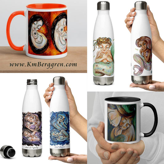 art water bottle, art mug for mom, painting mug