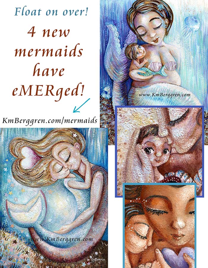 mermaid artwork, paintings of mermaids, plussize mermaid plus-sized mermaid, merbaby and mom, mermother and child, kmberggren