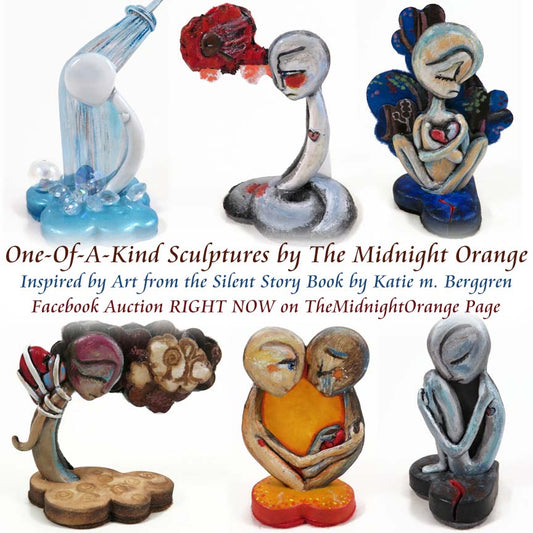 art doll sculpture, the midnight orange, clay emotion sculptures, emotional art sculpture, silent story art, art book without words, silent story kmbergren, 