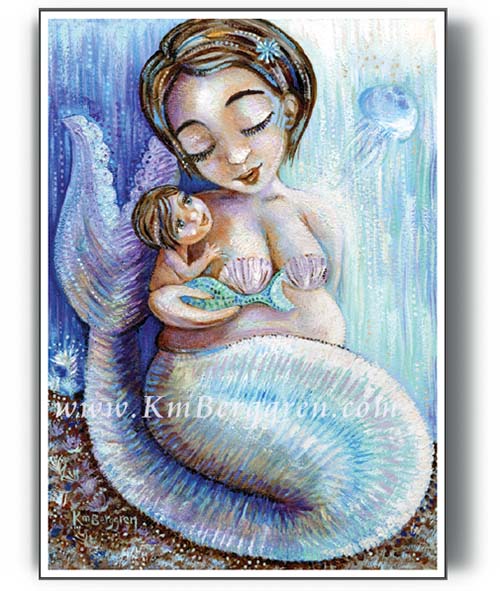 mermaid painting, art mermaid, kmberggren, kimberggren, bergren art, kim berggrren, mother and baby mermaids print, art print of mermaid family, mermaid mommy art, art for mermaid, art for little girls room mermaids, mermaid nursery wall art