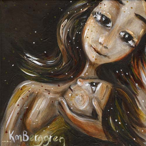 brunette mother with big brown eyes holding a brown eyed child against her breast, mom and baby art work, mother and daughter art print, painting of mom and toddler, kmberggren, km berggren, berrgren art, berggrren art, kim berggren