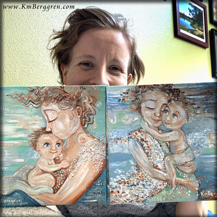 Katie m. Berggren beach-colored mother and child original paintings