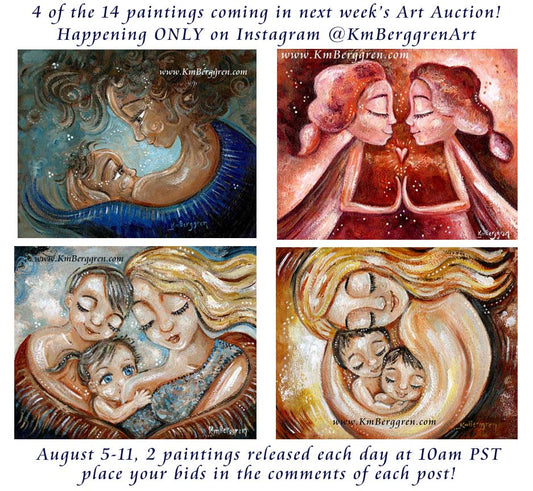 inexpensive original art, kmberggren art, art auction online, buying art online, real art, motherhood art, mom baby paintings for sale