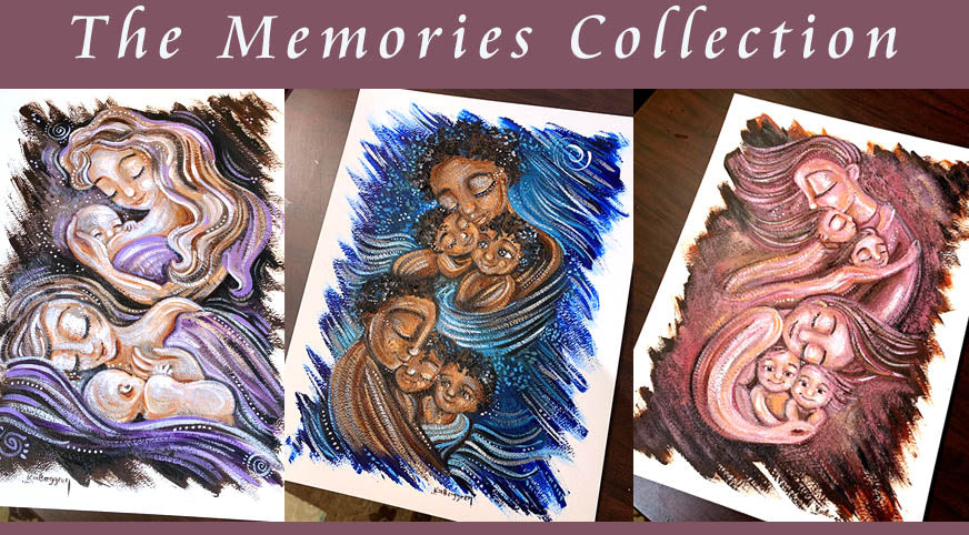 mom and baby wall art, mother baby wall decor, paintings of family, paintings of ethnic mothers, graphic design mother and child, logo mother and child, black and white painting of mother and child, original family paintings by Katie m. Berggren