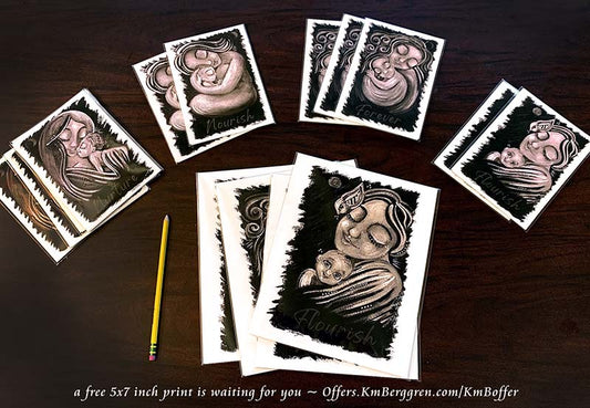 free art, art for moms, just pay shipping art, sepia toned art, sepia-tone art, mother child artwork, kmberggren art