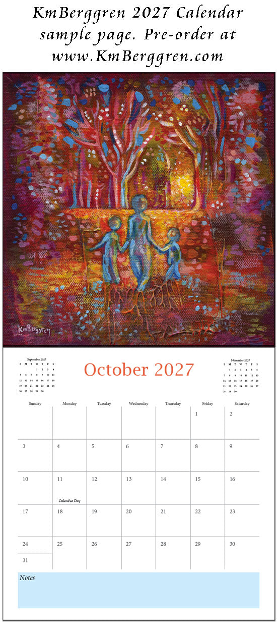 art calendar 2027, km berggren art calendar, mother child calendar, calendar for moms, planner for moms, keepsake calendar, collectible calendar, mom and baby art, calendar for families, calendar for mothers, new baby calendar, new baby gift, new mom gift, push gift artwork, family of 5 painting, mother and two kids, 2 kids artwork, mom and babies painting, paintings of women, art for women