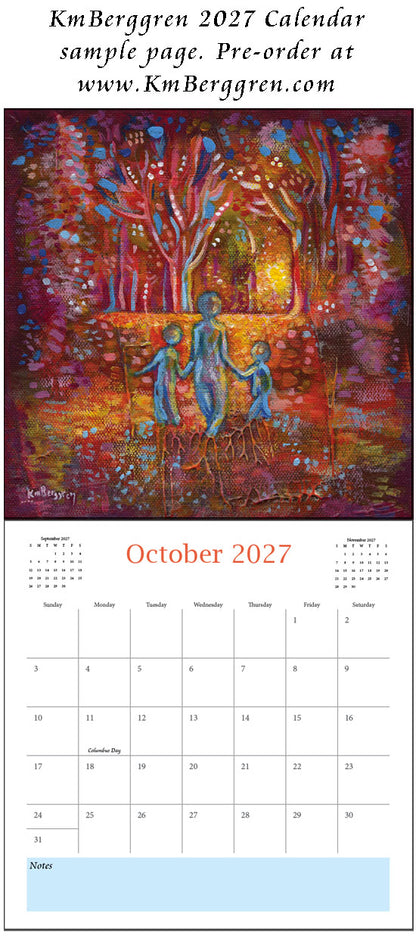art calendar 2027, km berggren art calendar, mother child calendar, calendar for moms, planner for moms, keepsake calendar, collectible calendar, mom and baby art, calendar for families, calendar for mothers, new baby calendar, new baby gift, new mom gift, push gift artwork, family of 5 painting, mother and two kids, 2 kids artwork, mom and babies painting, paintings of women, art for women